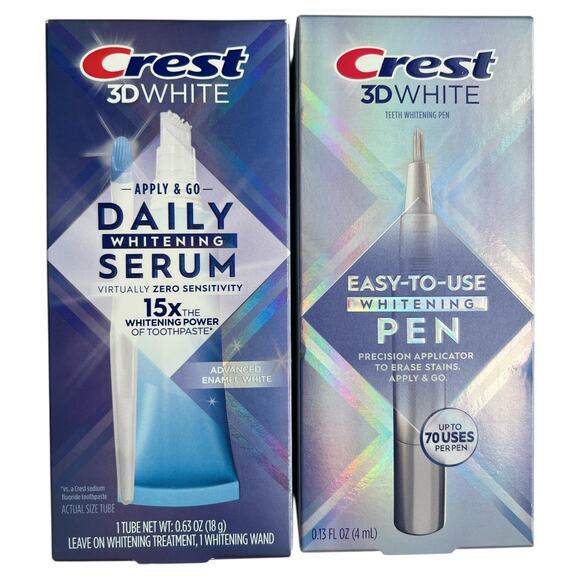 Lot 2 Crest 3D White Whitening Pen + Apply & Go Daily Whitening Serum - Picture 1 of 3